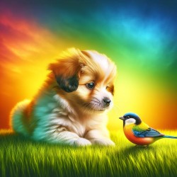 Pup with bird