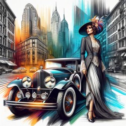 Vintage car and lady