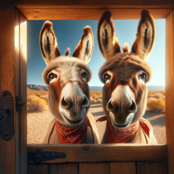 Donkeys in Window 50x50cm