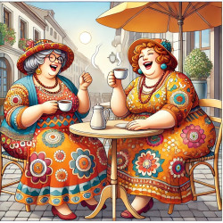 2 Fat ladies drinking coffee