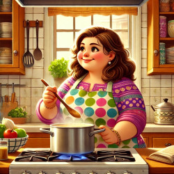 Fat lady cooking