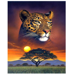 Leopard and sunset